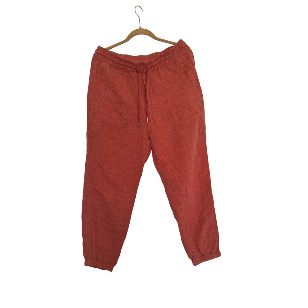 Athleta Womens 100% Linen Jogger Pants‎ Burnt Orange Size 12 Drawstring Casual
